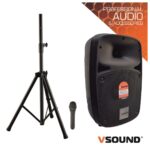 Coluna Amplificada 8" USB/BT/SD/BAT MIC S/Fios C/ Suporte