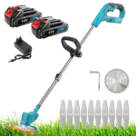 Aparador de Relva Sem Fios 21v | Aparador de Jardim com 2 x Baterias de 3Ah, Lâminas de Metal & 2 Lâminas de Serra Circular, Cabeça Rotativa de 90°, Lâminas de Substituição de Troca Rápida para Poda de Jardins, Relvados | Plástico, Bateria de Lítio Recarregável, 305mm a 762