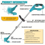 Aparador de Relva Sem Fios 21v | Aparador de Jardim com 2 x Baterias de 3Ah, Lâminas de Metal & 2 Lâminas de Serra Circular, Cabeça Rotativa de 90°, Lâminas de Substituição de Troca Rápida para Poda de Jardins, Relvados | Plástico, Bateria de Lítio Recarregável, 305mm a 762 - Image 4