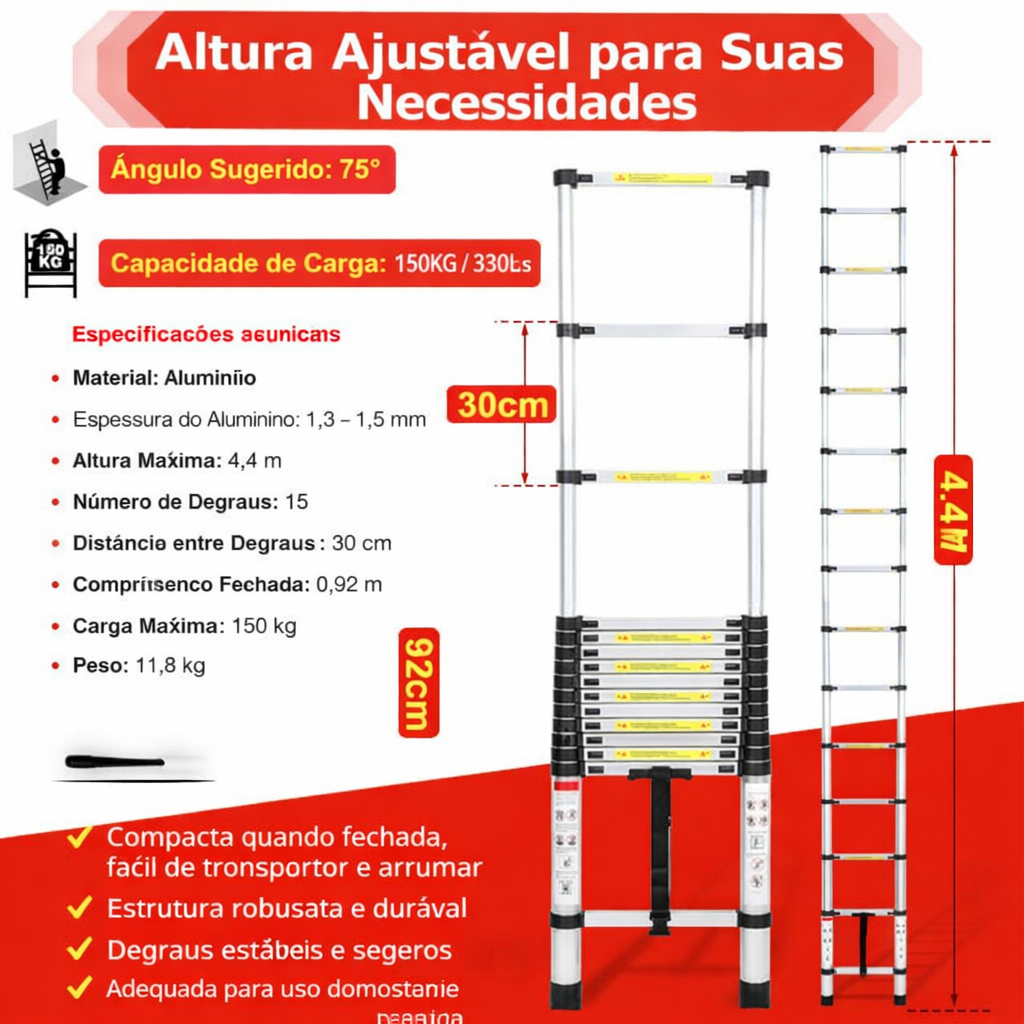 ChatGPT Image 30_01_2026, 00_12_54 Escada telescópica em alumínio 4,4 m – 15 degraus - Image 1