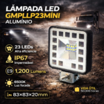 Lâmpada de trabalho halógena LED, mini, 23 LEDs, quadrada, 10-36V, 83x83x20 mm, corpo em alumínio.
