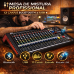 Mesa De Mistura 12 Canais C/ BT/LCD/USB/PC/DSP VSOUND