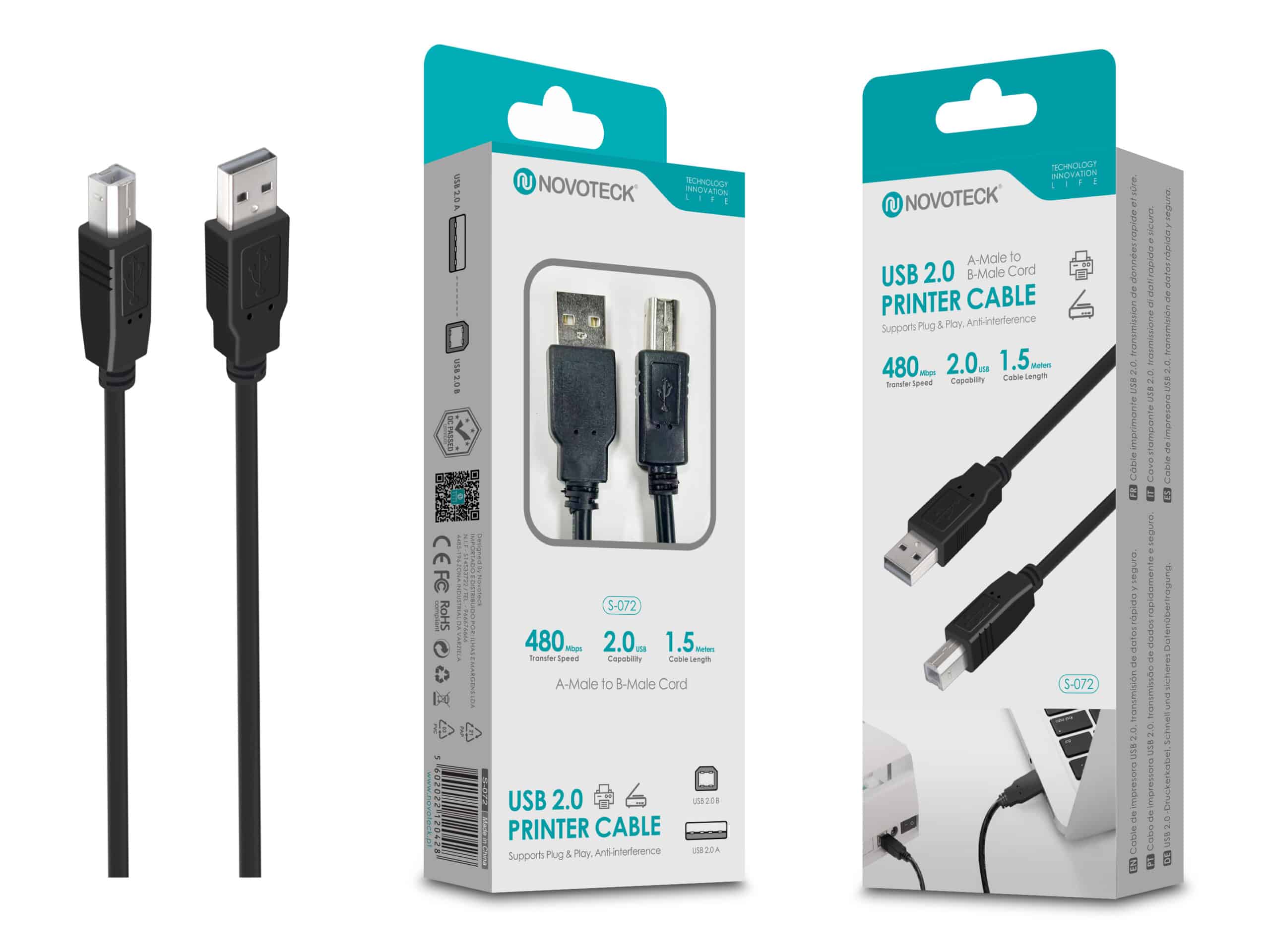 S-072-CABO-IMPRESSORA-1.50M-scaled-1 Cabo de Impressora USB 2.0 Alta Velocidade, Plug & Play, 1.5m Novoteck S-072 - Image 1
